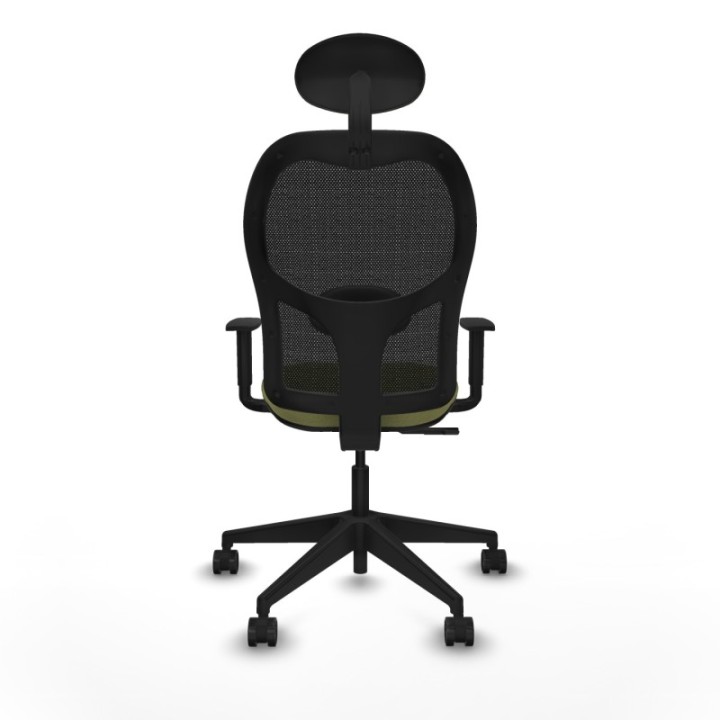 Alocén sincro malla negra bali verde oliva brazos 1D base piramidal cabecero fijo ruedas nailon 65mm