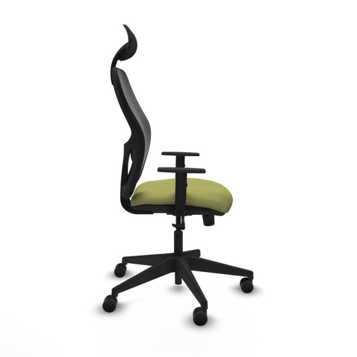 Alocén sincro malla negra bali verde oliva brazos 1D base piramidal cabecero fijo ruedas nailon 65mm