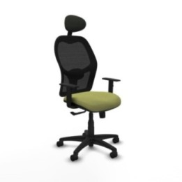 Alocén sincro malla negra bali verde oliva brazos 1D base poliamida cabecero fijo ruedas nailon 50mm