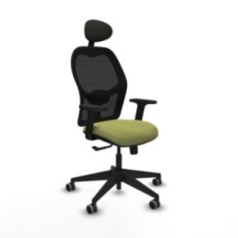 Alocén sincro malla negra bali verde oliva brazos 2D base piramidal cabecero fijo ruedas engomadas 65mm