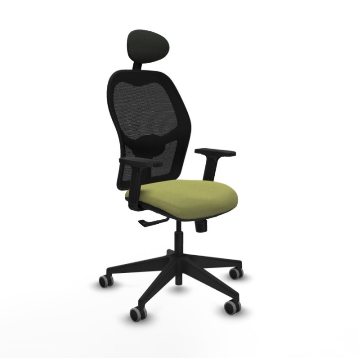 Alocén sincro malla negra bali verde oliva brazos 2D base piramidal cabecero fijo ruedas engomadas 65mm