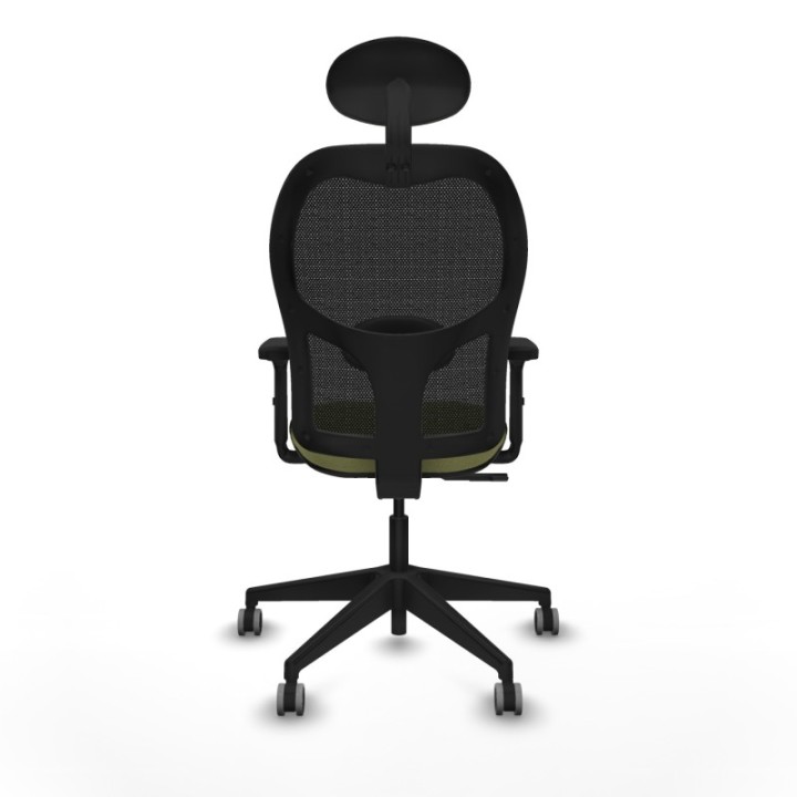 Alocén sincro malla negra bali verde oliva brazos 2D base piramidal cabecero fijo ruedas engomadas 65mm