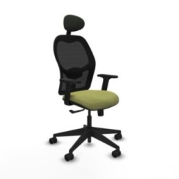 Alocén sincro malla negra bali verde oliva brazos 2D base piramidal cabecero fijo ruedas nailon 65mm