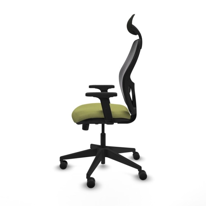 Alocén sincro malla negra bali verde oliva brazos 2D base piramidal cabecero fijo ruedas nailon 65mm