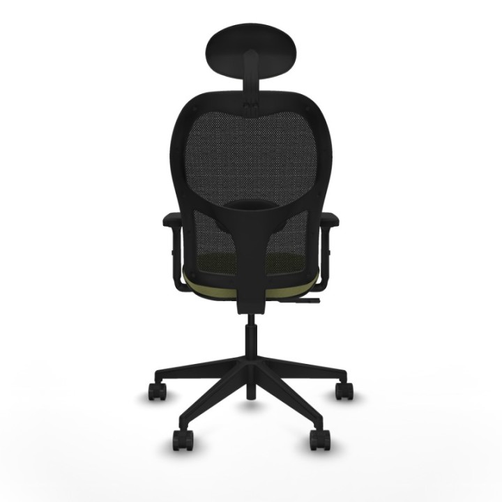 Alocén sincro malla negra bali verde oliva brazos 2D base piramidal cabecero fijo ruedas nailon 65mm