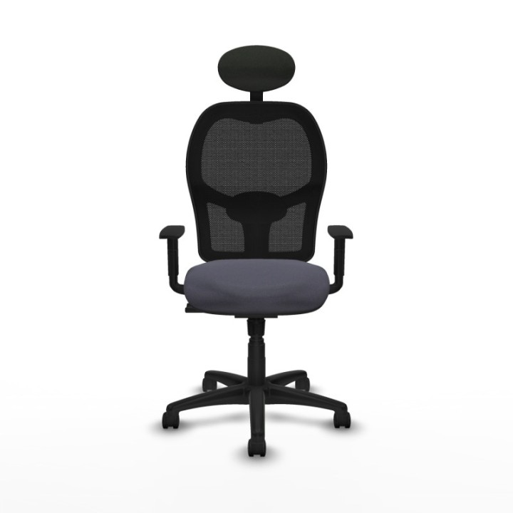 Alocén sincro malla negra bali gris oscuro brazos 1D base poliamida cabecero fijo ruedas nailon 50mm