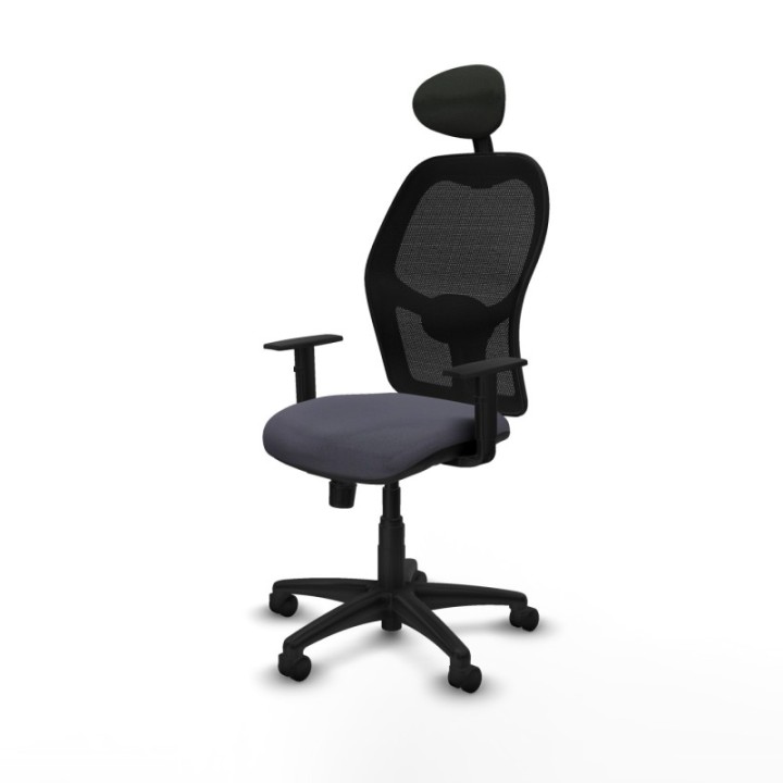 Alocén sincro malla negra bali gris oscuro brazos 1D base poliamida cabecero fijo ruedas nailon 50mm