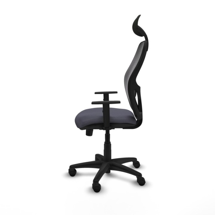 Alocén sincro malla negra bali gris oscuro brazos 1D base poliamida cabecero fijo ruedas nailon 50mm