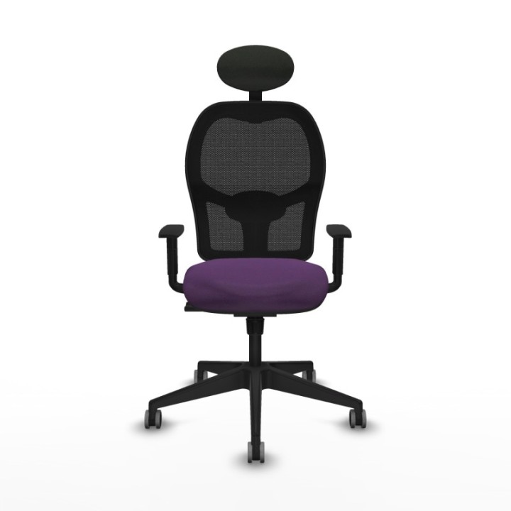 Alocén sincro malla negra bali morado brazos 1D base piramidal cabecero fijo ruedas engomadas 65mm