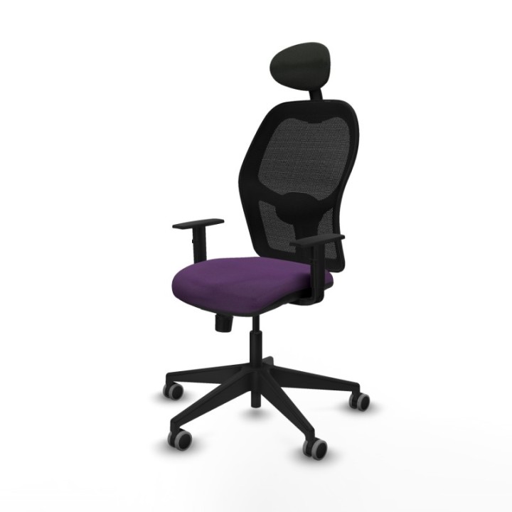 Alocén sincro malla negra bali morado brazos 1D base piramidal cabecero fijo ruedas engomadas 65mm