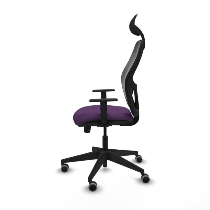 Alocén sincro malla negra bali morado brazos 1D base piramidal cabecero fijo ruedas engomadas 65mm