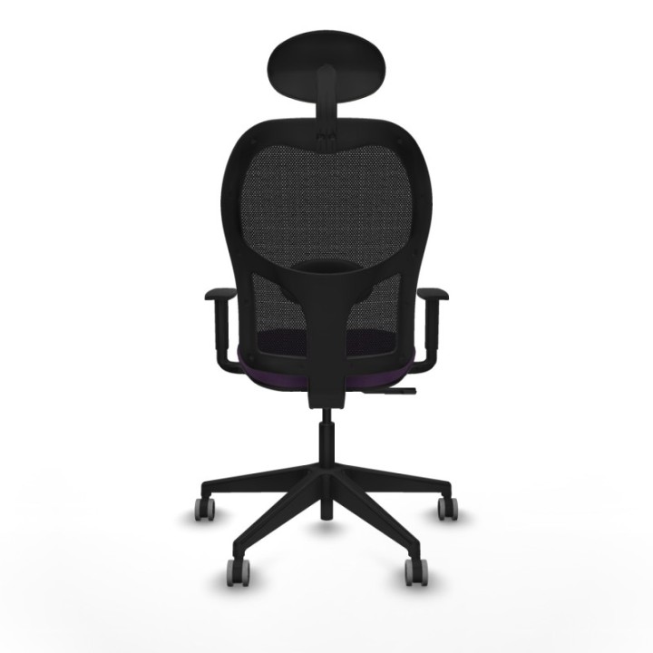 Alocén sincro malla negra bali morado brazos 1D base piramidal cabecero fijo ruedas engomadas 65mm