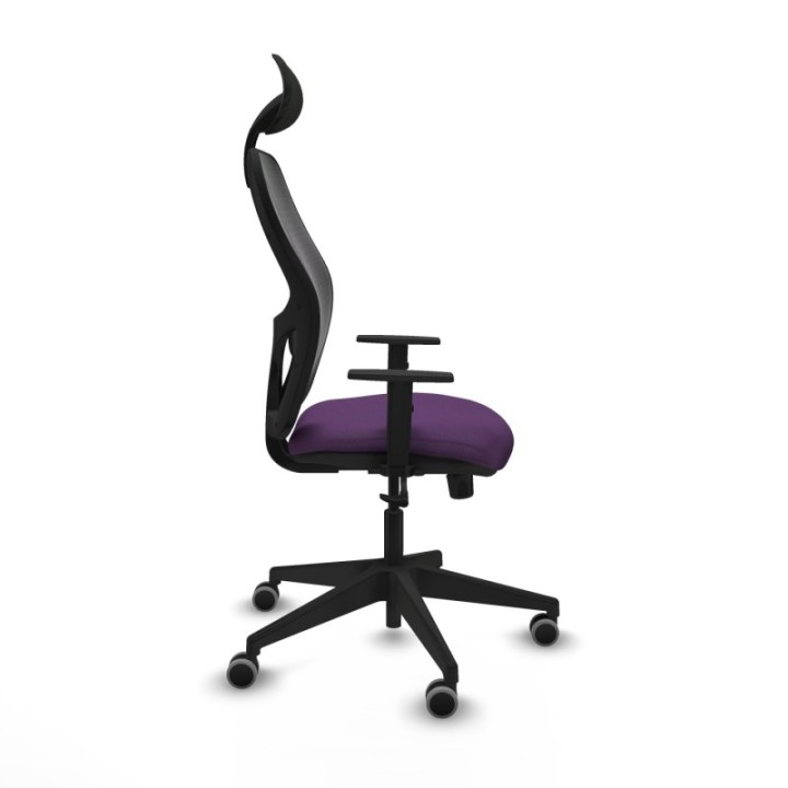 Alocén sincro malla negra bali morado brazos 1D base piramidal cabecero fijo ruedas engomadas 65mm