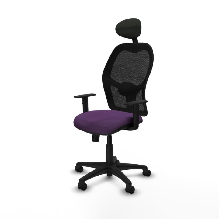 Alocén sincro malla negra bali morado brazos 1D base poliamida cabecero fijo ruedas nailon 50mm