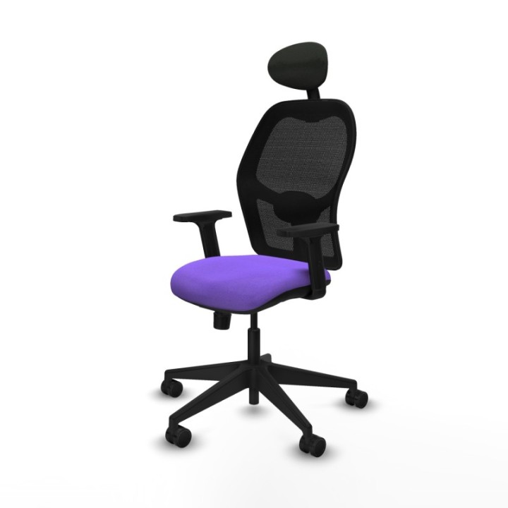 Alocén sincro malla negra bali lila brazos 2D base piramidal cabecero fijo ruedas nailon 65mm