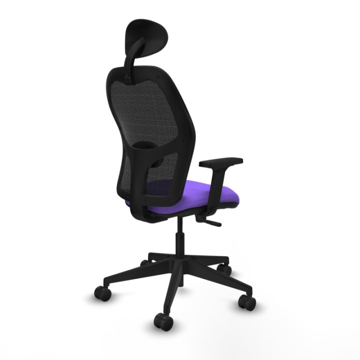 Alocén sincro malla negra bali lila brazos 2D base piramidal cabecero fijo ruedas nailon 65mm