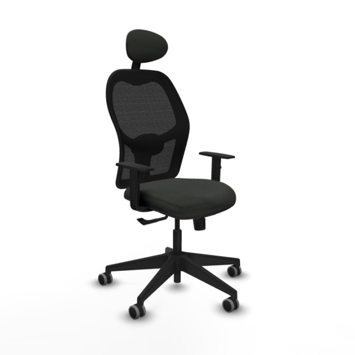 Alocén sincro malla negra bali negro brazos 1D base piramidal cabecero fijo ruedas engomadas 65mm