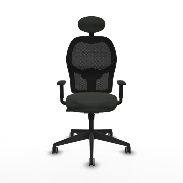 Alocén sincro malla negra bali negro brazos 1D base piramidal cabecero fijo ruedas engomadas 65mm