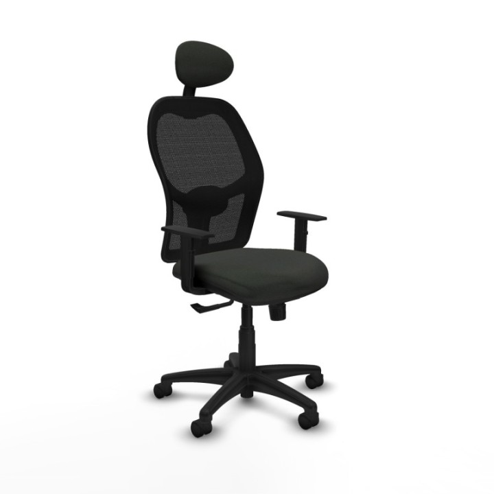 Alocén sincro malla negra bali negro brazos 1D base poliamida cabecero fijo ruedas nailon 50mm