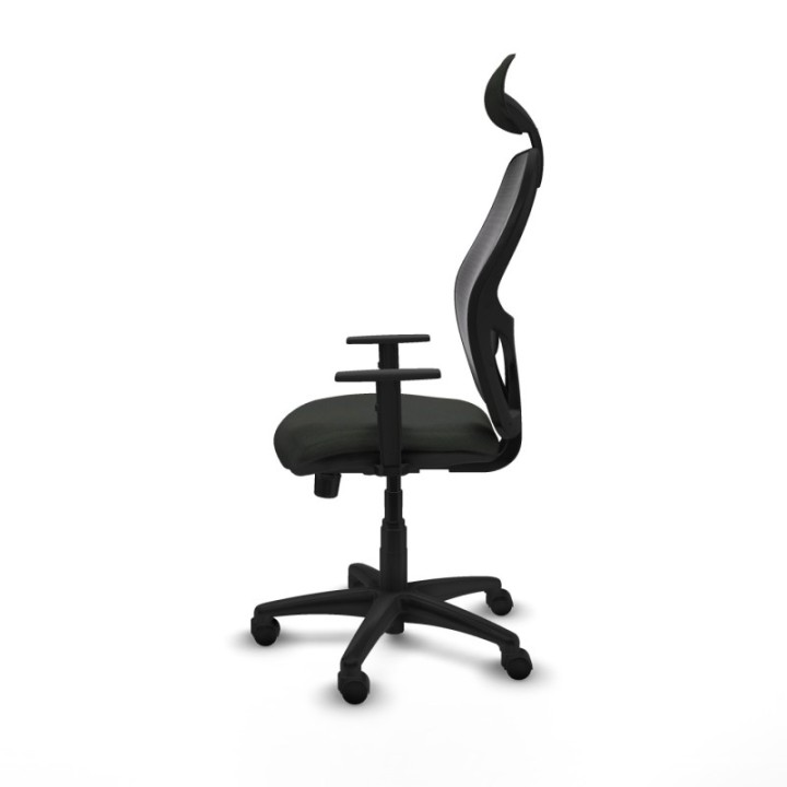 Alocén sincro malla negra bali negro brazos 1D base poliamida cabecero fijo ruedas nailon 50mm