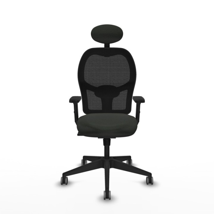 Alocén sincro malla negra bali negro brazos 2D base piramidal cabecero fijo ruedas engomadas 65mm