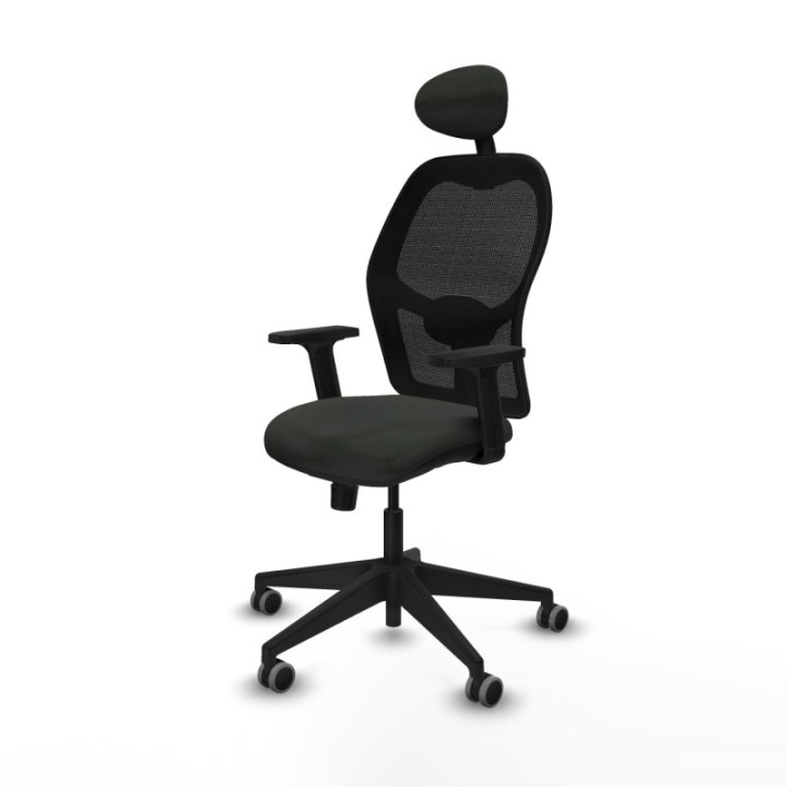 Alocén sincro malla negra bali negro brazos 2D base piramidal cabecero fijo ruedas engomadas 65mm