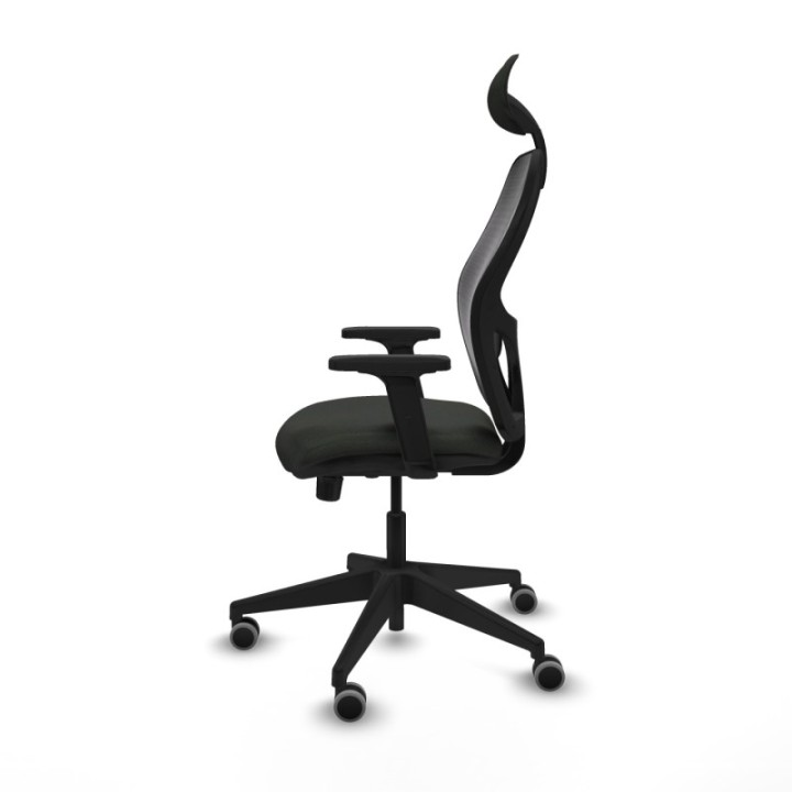 Alocén sincro malla negra bali negro brazos 2D base piramidal cabecero fijo ruedas engomadas 65mm