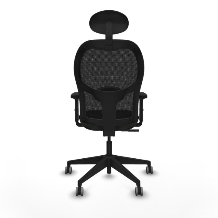 Alocén sincro malla negra bali negro brazos 2D base piramidal cabecero fijo ruedas engomadas 65mm