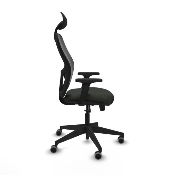 Alocén sincro malla negra bali negro brazos 2D base piramidal cabecero fijo ruedas engomadas 65mm