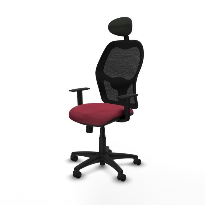 Alocén sincro malla negra bali granate brazos 1D base poliamida cabecero fijo ruedas nailon 50mm