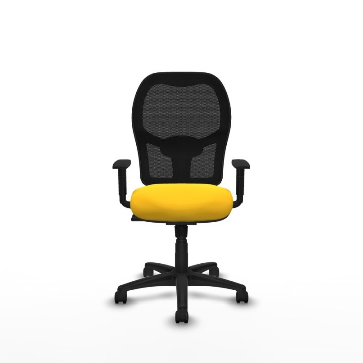 Alocén sincro malla negra similpiel amarillo brazos 1D base poliamida  ruedas nailon 50mm