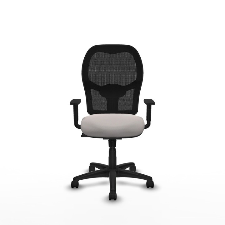 Alocén sincro malla negra similpiel blanco brazos 1D base poliamida  ruedas nailon 50mm