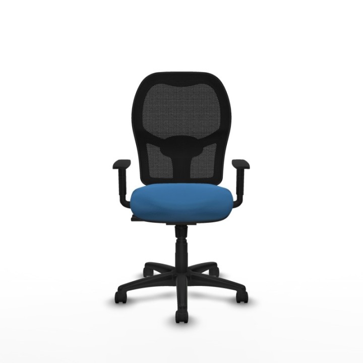 Alocén sincro malla negra similpiel azul claro brazos 1D base poliamida  ruedas nailon 50mm