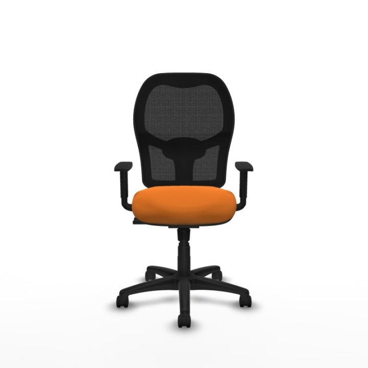 Alocén sincro malla negra similpiel naranja brazos 1D base poliamida  ruedas nailon 50mm