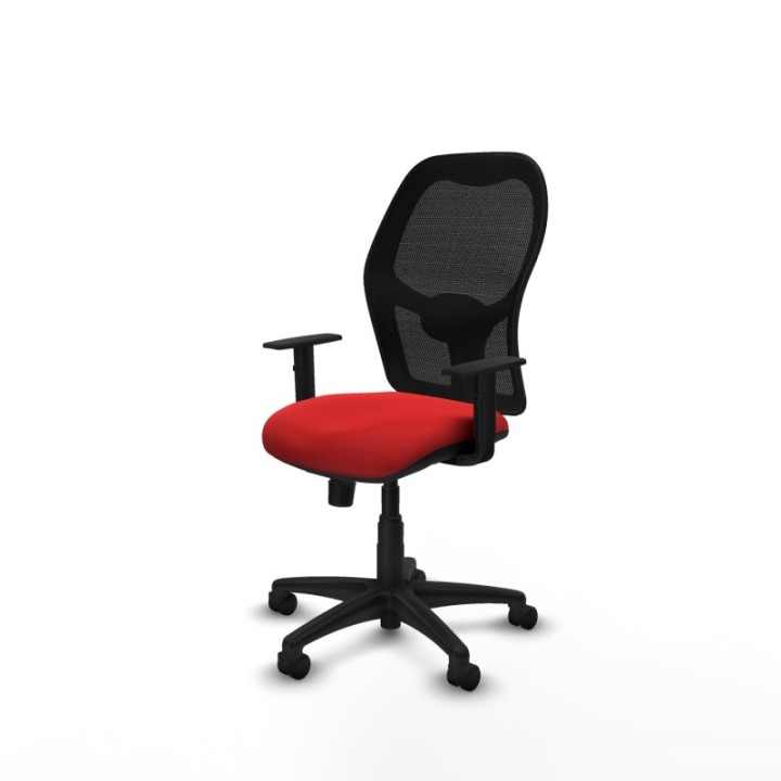 Alocén sincro malla negra similpiel rojo brazos 1D base poliamida  ruedas nailon 50mm