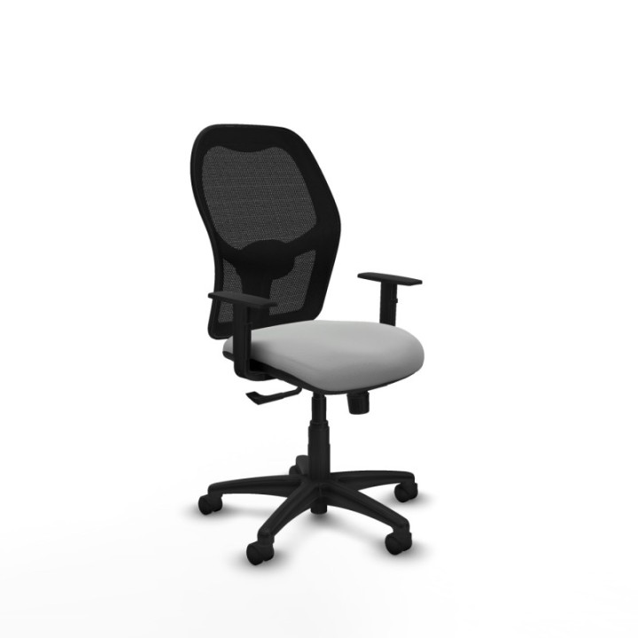 Alocén sincro malla negra similpiel gris claro brazos 1D base poliamida  ruedas nailon 50mm