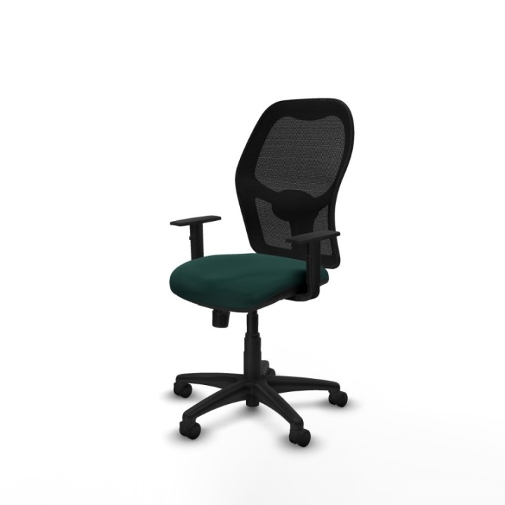 Alocén sincro malla negra similpiel verde botella brazos 1D base poliamida  ruedas nailon 50mm