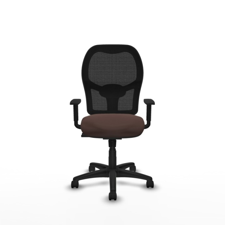 Alocén sincro malla negra similpiel marrón oscuro brazos 1D base poliamida  ruedas nailon 50mm