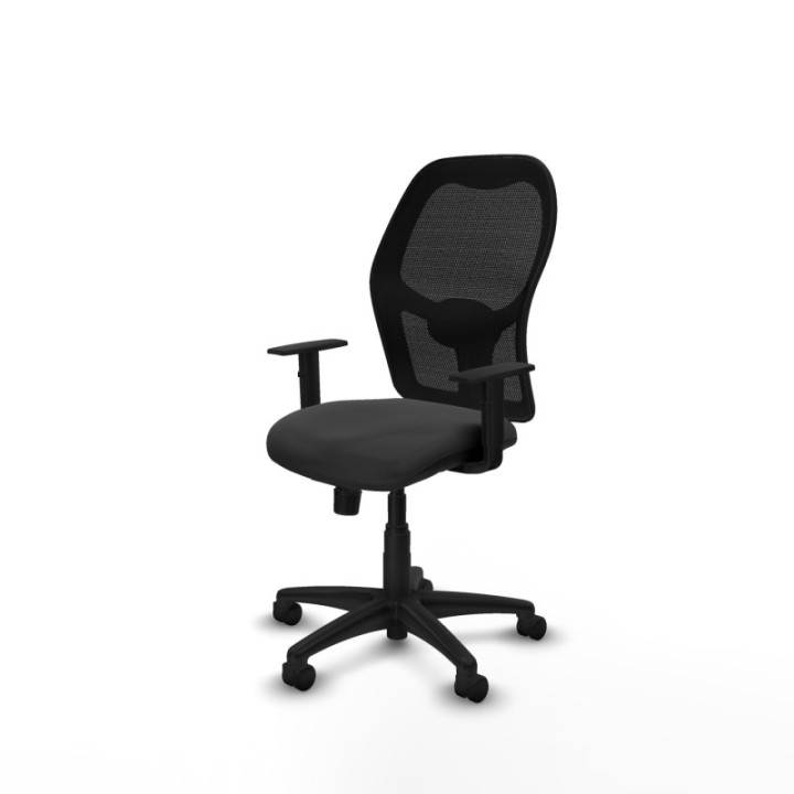 Alocén sincro malla negra similpiel gris oscuro brazos 1D base poliamida  ruedas nailon 50mm