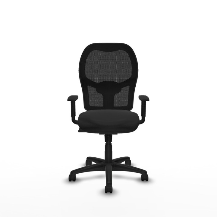 Alocén sincro malla negra similpiel negro brazos 1D base poliamida  ruedas nailon 50mm