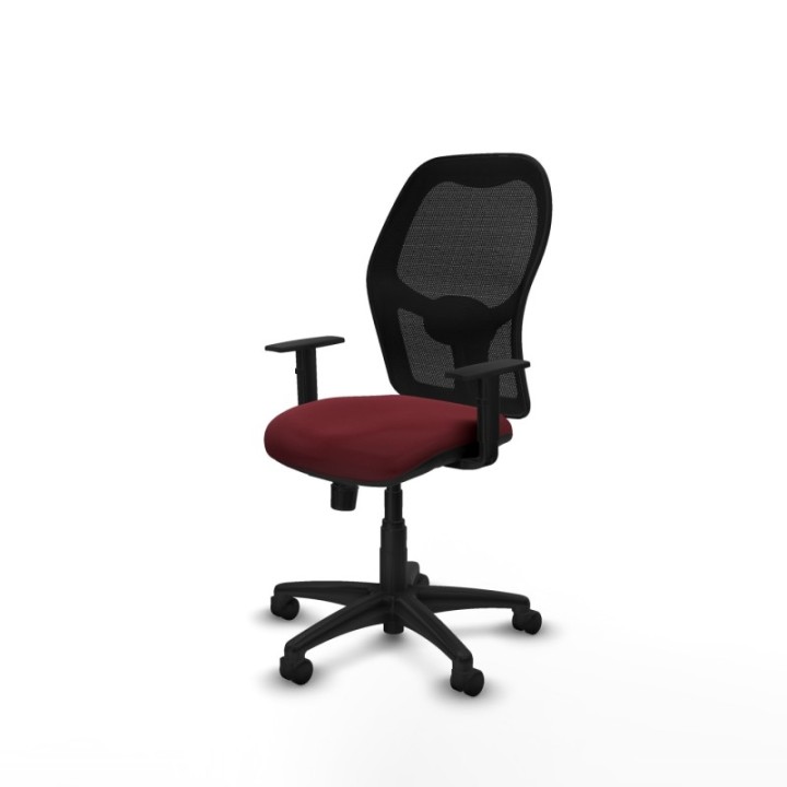 Alocén sincro malla negra similpiel granate brazos 1D base poliamida  ruedas nailon 50mm