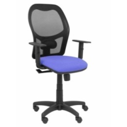 Silla Alocén malla negra asiento bali azul claro brazos regulables