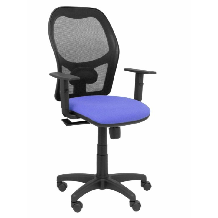 Silla Alocén malla negra asiento bali azul claro brazos regulables