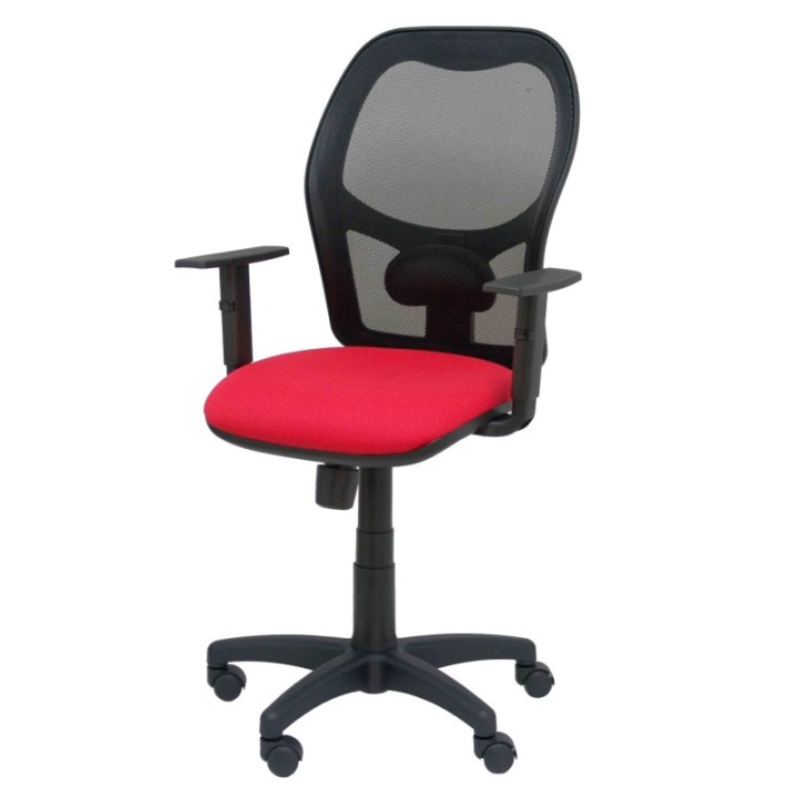 Silla Alocén malla negra asiento bali rojo brazos regulables