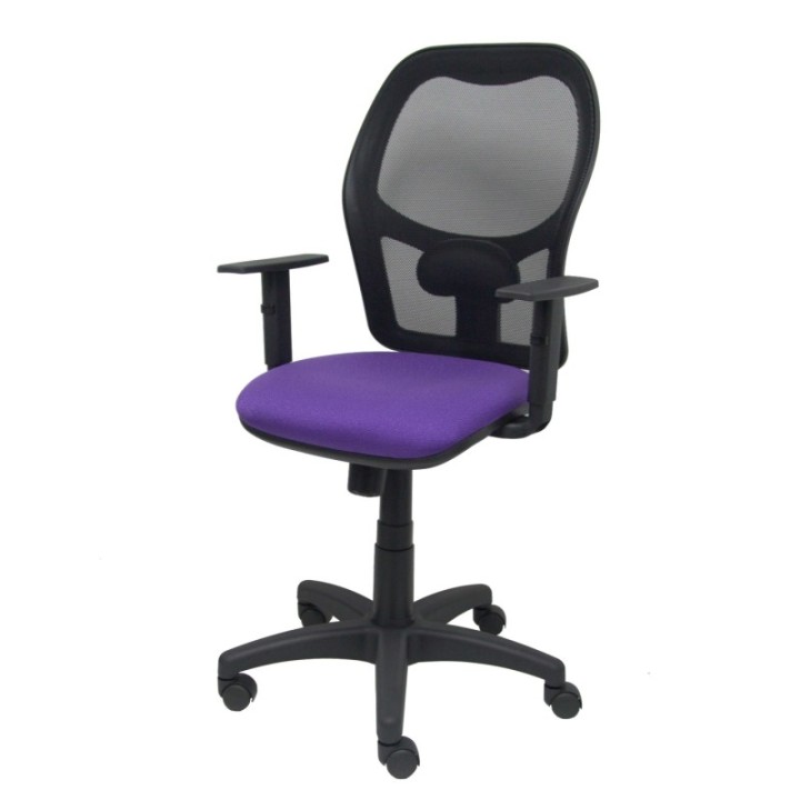 Silla Alocén malla negra asiento bali lila brazos regulables