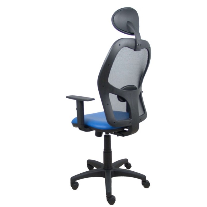 Silla Alocén malla negra asiento similpiel azul brazos regulables cabecero fijo