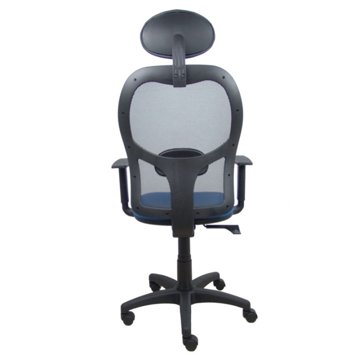 Silla Alocén malla negra asiento similpiel azul brazos regulables cabecero fijo