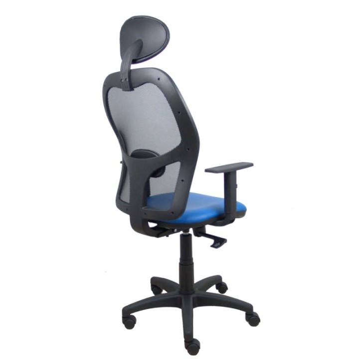 Silla Alocén malla negra asiento similpiel azul brazos regulables cabecero fijo