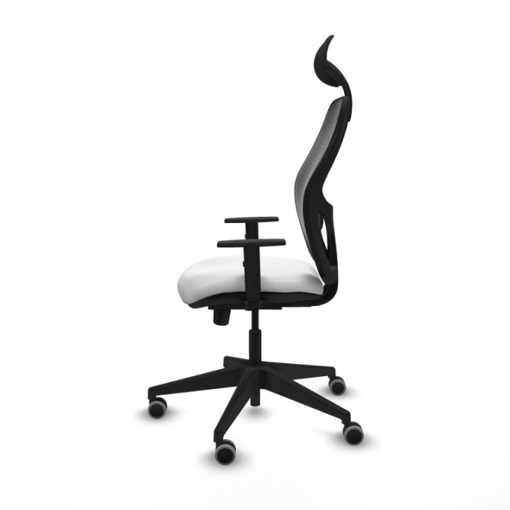 Alocén traslack malla negra bali blanco brazos 1D base piramidal cabecero fijo ruedas engomadas 65mm