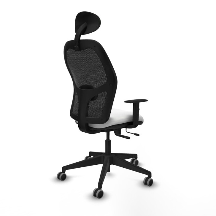 Alocén traslack malla negra bali blanco brazos 1D base piramidal cabecero fijo ruedas engomadas 65mm